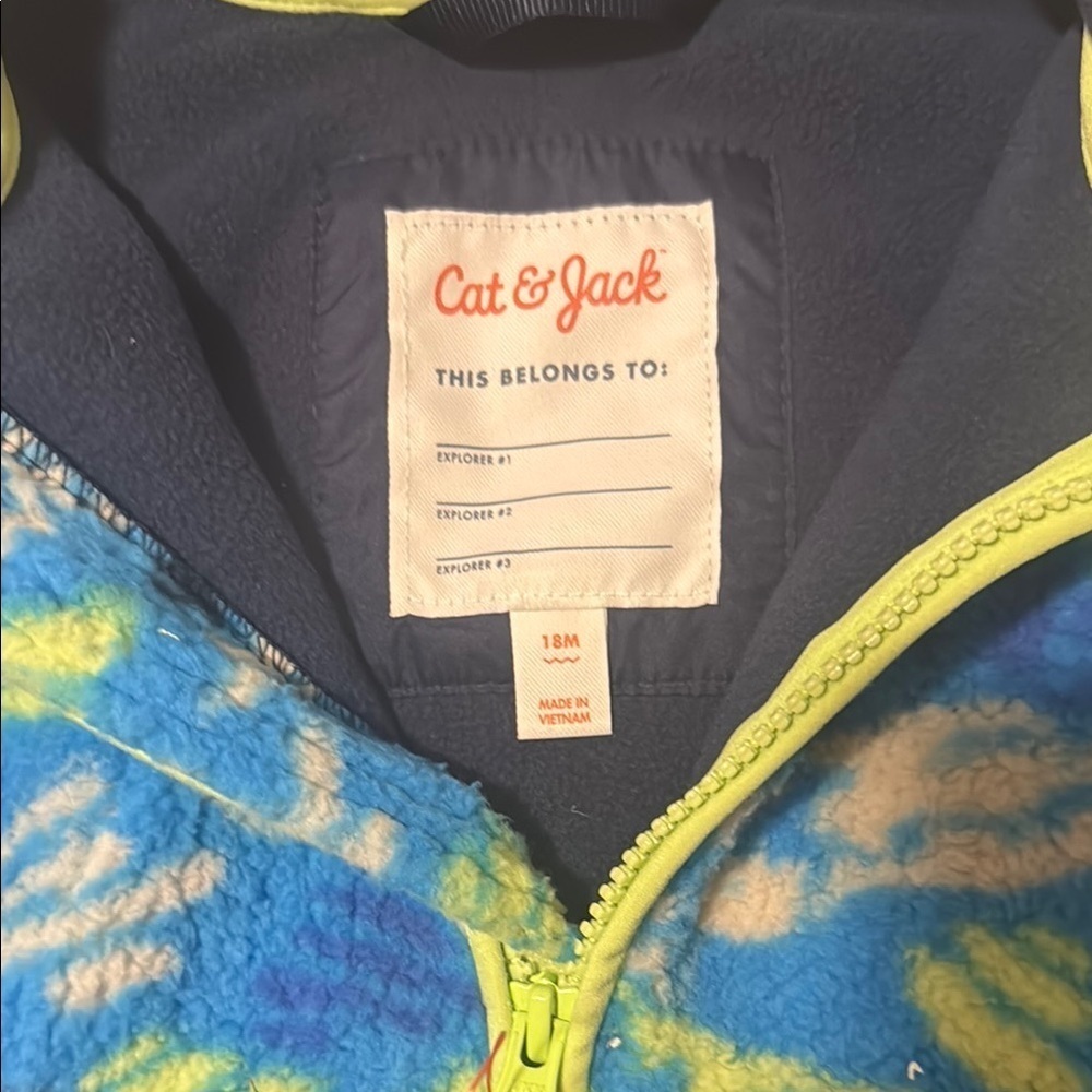 🆕 Cat & Jack Blue and Green Fleece Hooded Jacket. 18m. NWT!💥💥 - Picture 2 of 4